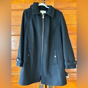 Michael Kors Black Wool Blend Coat With Removable Hood